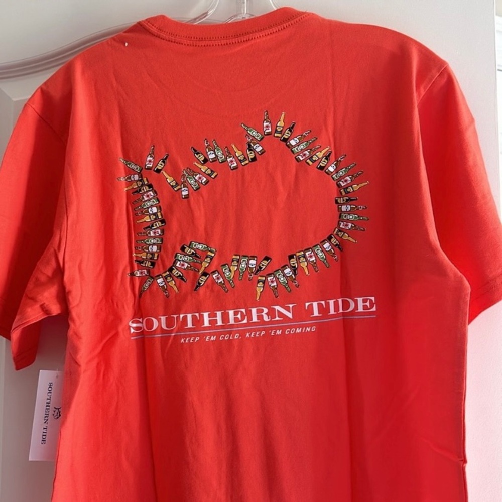 Southern Tide “Keep ‘Em Cold, Keep ‘Em Coming” Shirt ✨ Hot Coral Size Medium